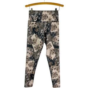 Onzie cream grey tan floral activewear yoga athletic high waist leggings medium